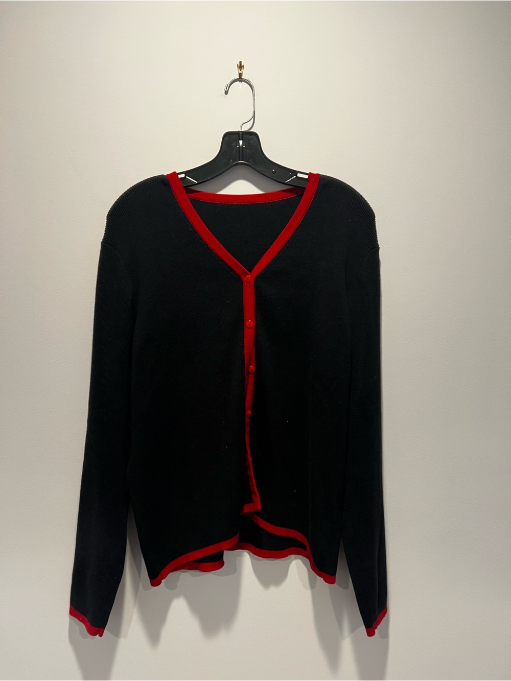 Black Cardigan with Red Trim - Women's Sweater